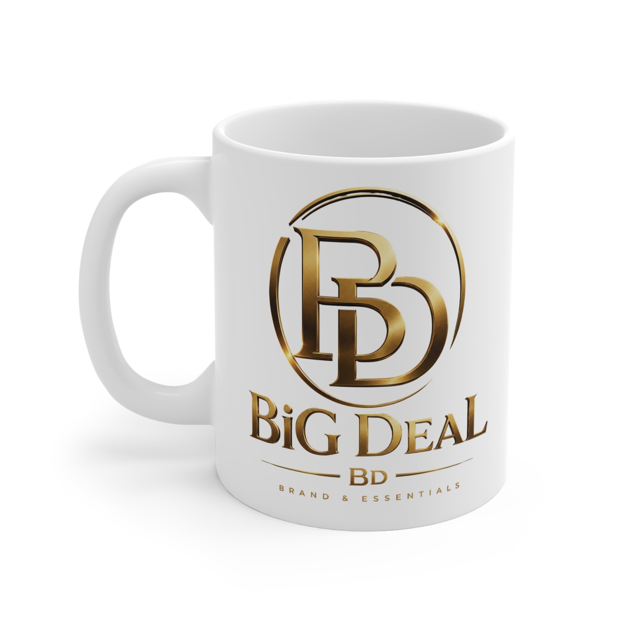 Big Deal Logo Mug — 11oz Branded Gold Emblem Coffee Cup