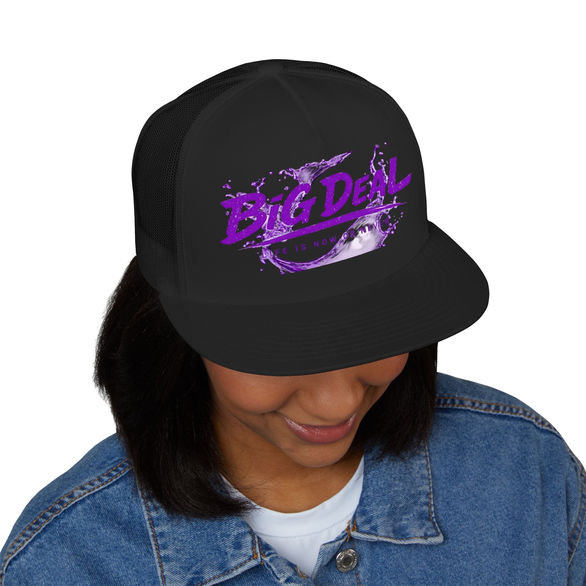 Big Deal Trucker Cap – 'Life is Now or Never' Purple Graphic Snapback