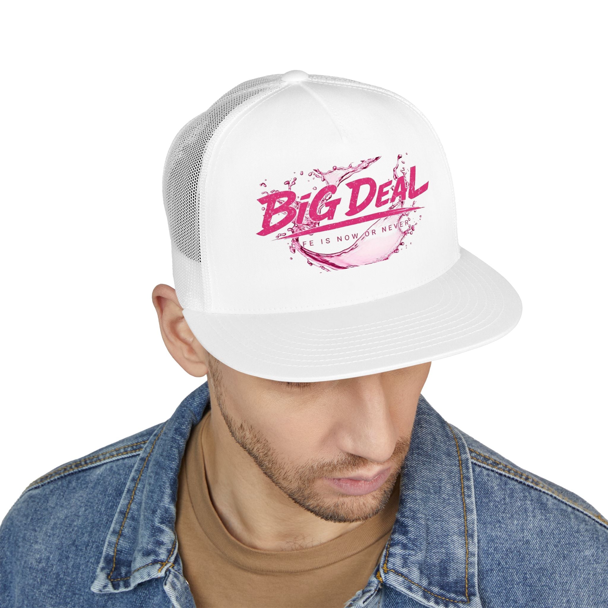 Big Deal Trucker Cap — Bold Pink Water Splash Mesh Hat