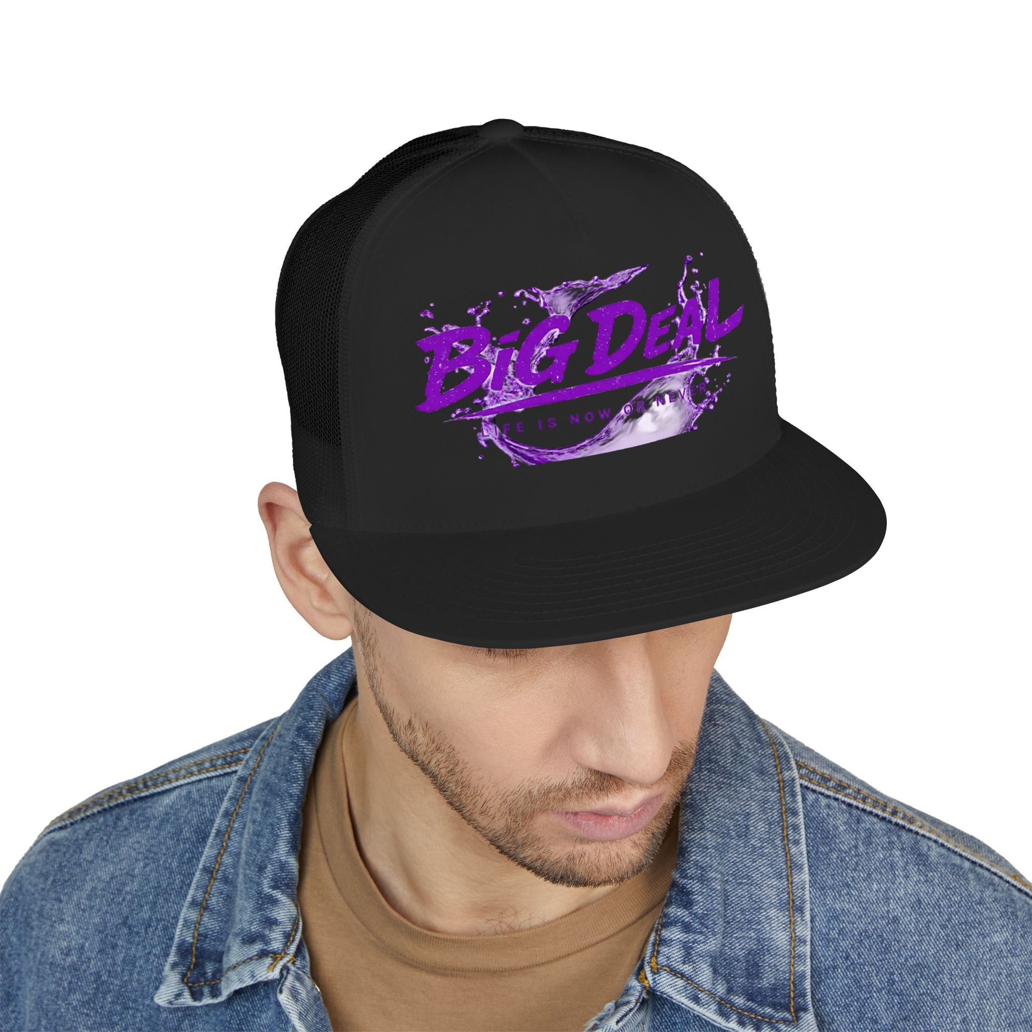 Big Deal Trucker Cap – 'Life is Now or Never' Purple Graphic Snapback