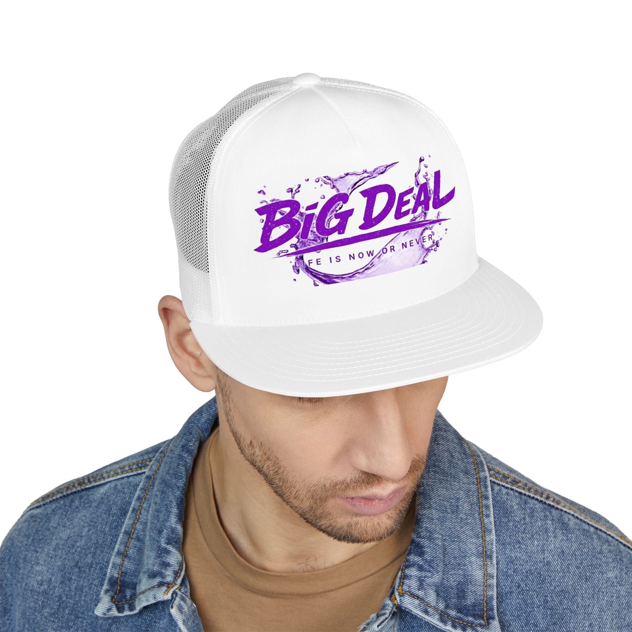 Big Deal Trucker Cap – 'Life is Now or Never' Purple Graphic Snapback