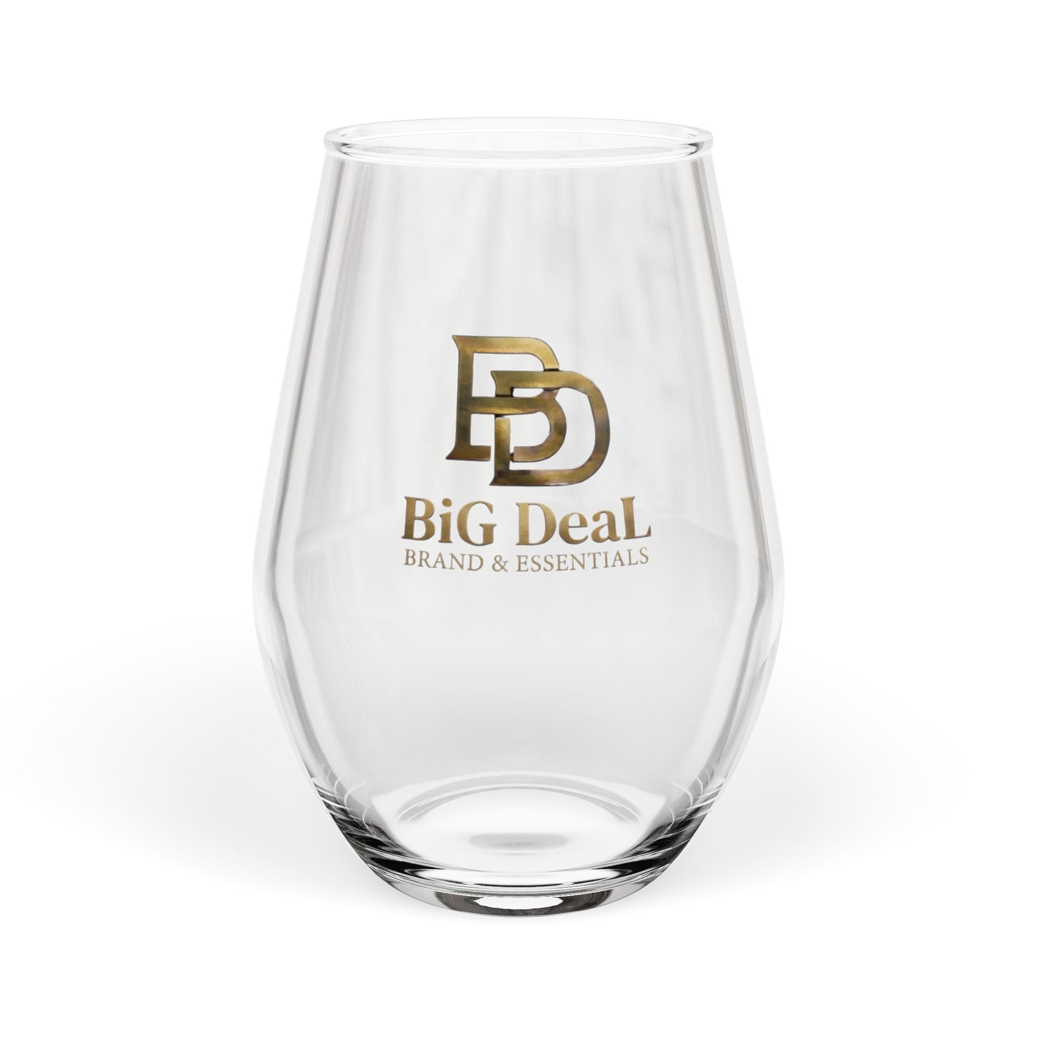 BiG DeaL Gold Logo Stemless Wine Glass — Luxury in Every Pour