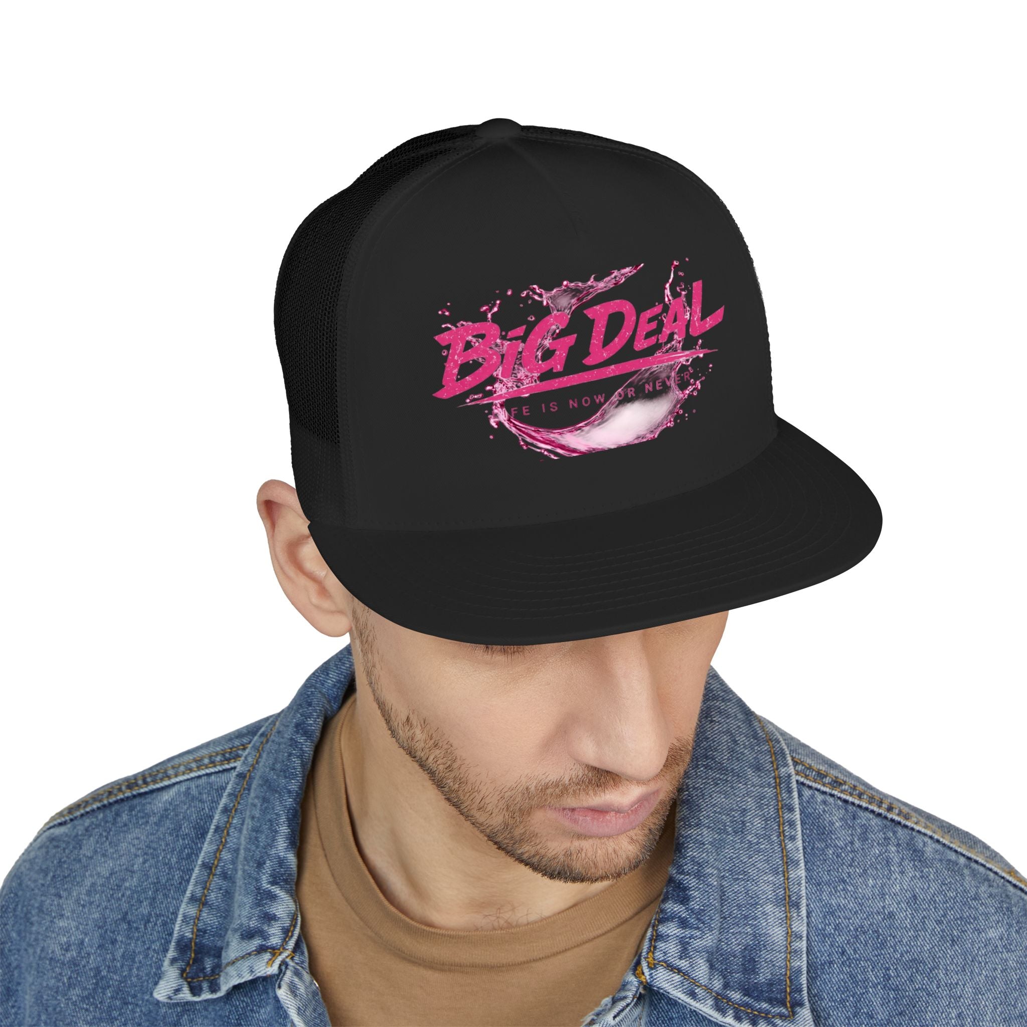 Big Deal Trucker Cap — Bold Pink Water Splash Mesh Hat
