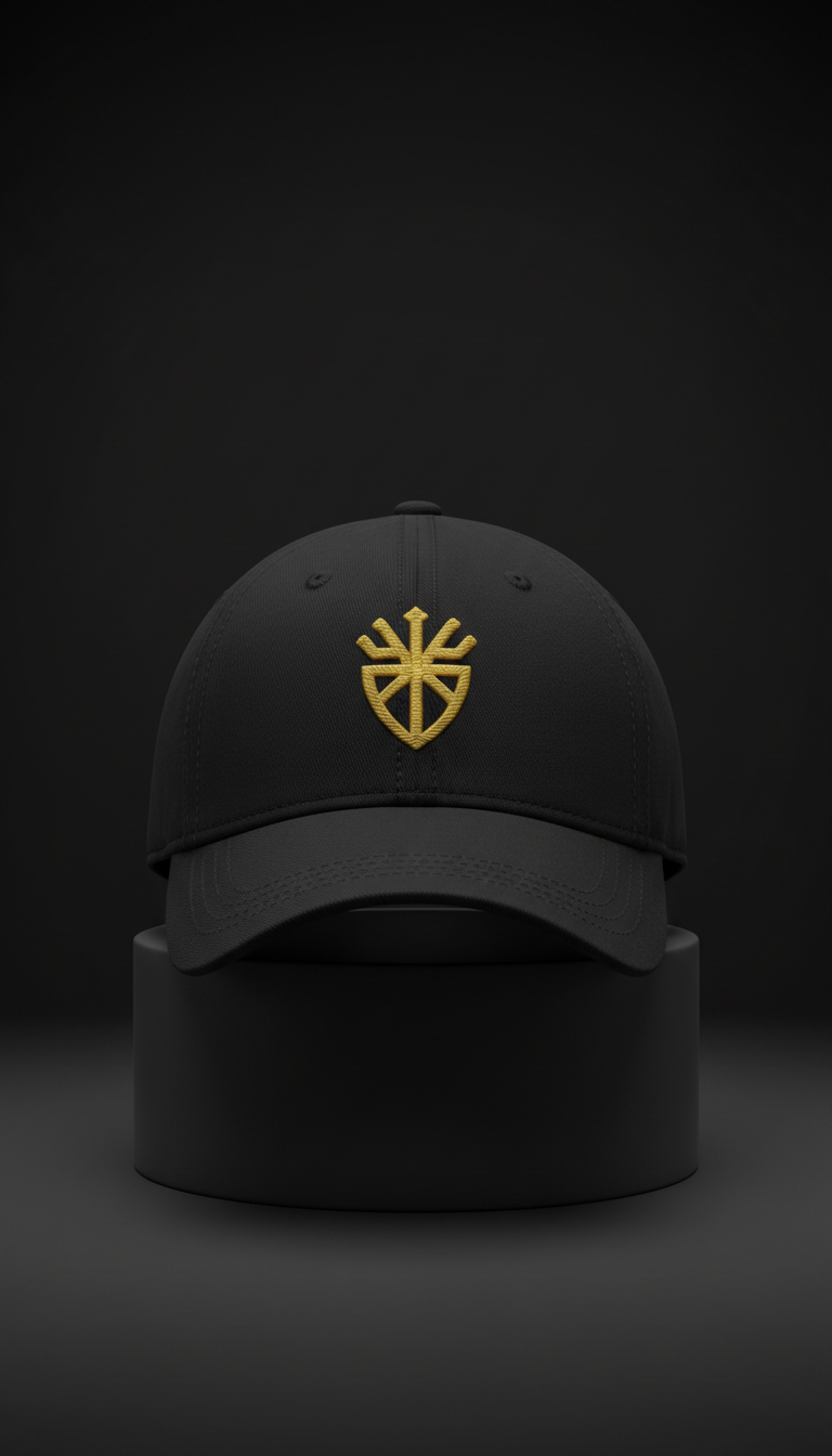 Matte black cotton cap with gold embroidery